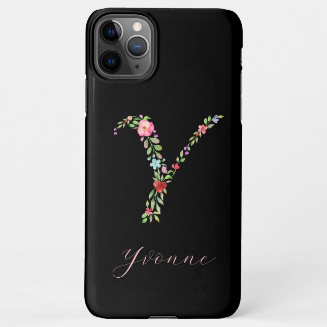 Personalized Watercolor Floral Monogram Letter Y iPhone Case (Back)