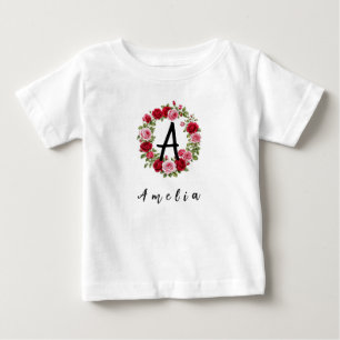 Personalized Watercolor Floral Monogram & Name Bab Baby T-Shirt