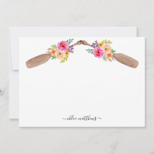 Personalized Watercolor Floral Paddles Nautical Note Card