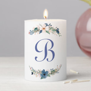 Personalized watercolor floral pillar candle