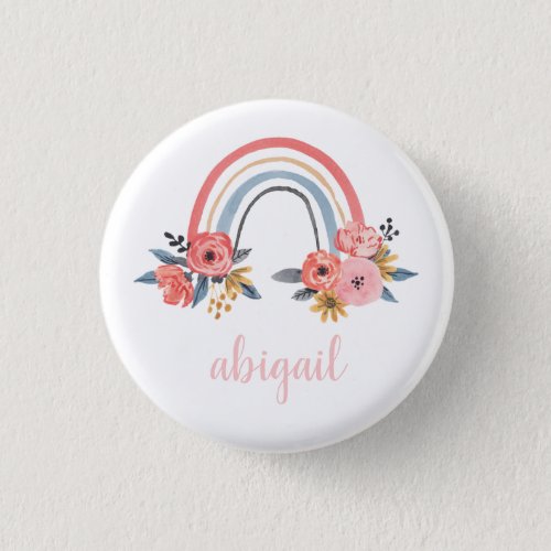 Personalized Watercolor Floral Rainbow Monogram Button
