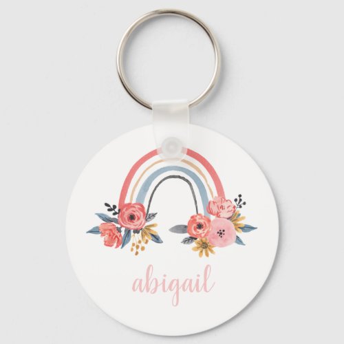 Personalized Watercolor Floral Rainbow Monogram Keychain