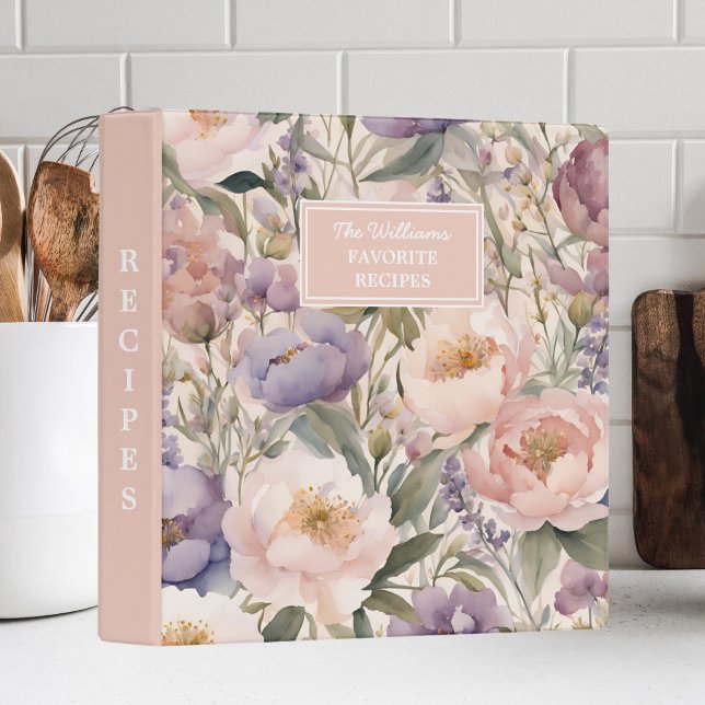 Personalized  Watercolor Floral Recipe 3 Ring Binder (Creator Uploaded)