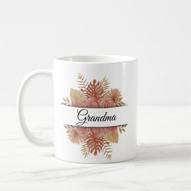 Personalized watercolor floral script grandma phot coffee mug (Left)
