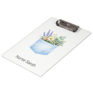 Personalized Watercolor Floral Scrubs Pocket Clipboard