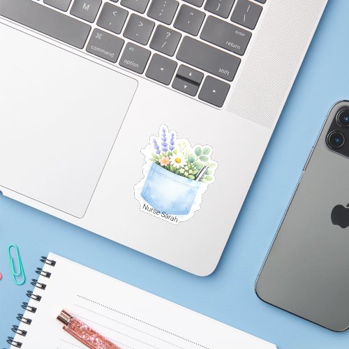 Personalized Watercolor Floral Scrubs Pocket Sticker