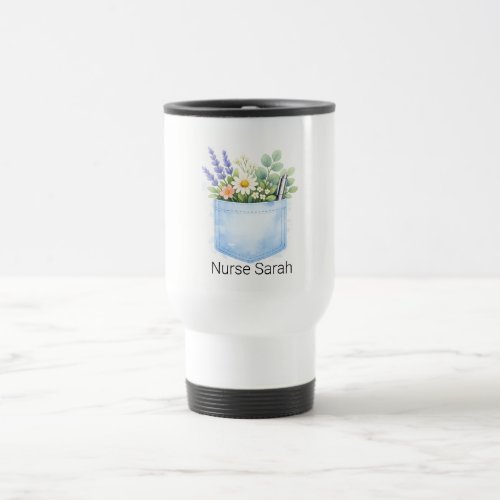 Personalized Watercolor Floral Scrubs Pocket Travel Mug