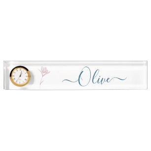 Personalized Watercolor Floral Sketch Acrylic Desk Desk Name Plate