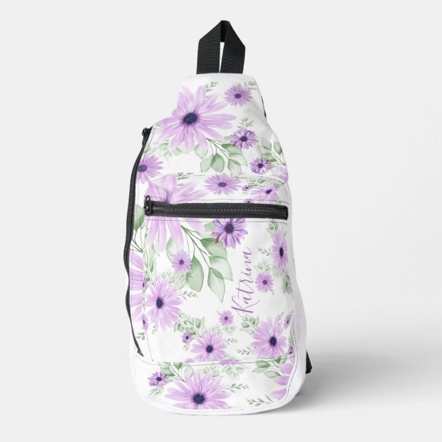 Personalized Watercolor Floral Sling Bag – Violet  (Front)