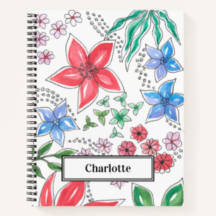 Personalized Watercolor Floral Spiral Notebook