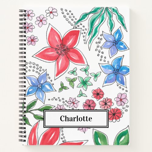 Personalized Watercolor Floral Spiral Notebook