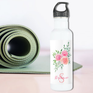 Personalized Watercolor Floral Stainless Steel Water Bottle