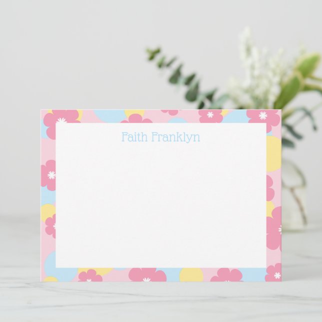 Personalized Watercolor Floral Stationery Note Card (Standing Front)