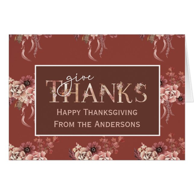 Personalized Watercolor Floral Thanksgiving (Front Horizontal)