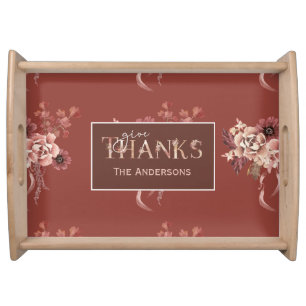 Personalized Watercolor Floral Thanksgiving Serving Tray