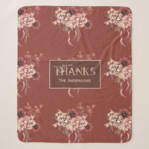 Personalized Watercolor Floral Thanksgiving Sherpa Blanket