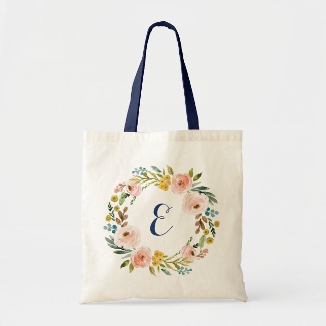 Personalized Watercolor Floral Tote Bag (Front)