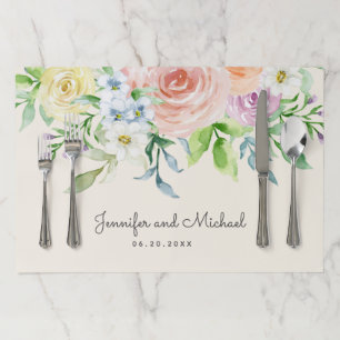 personalized watercolor floral wedding paper placemat