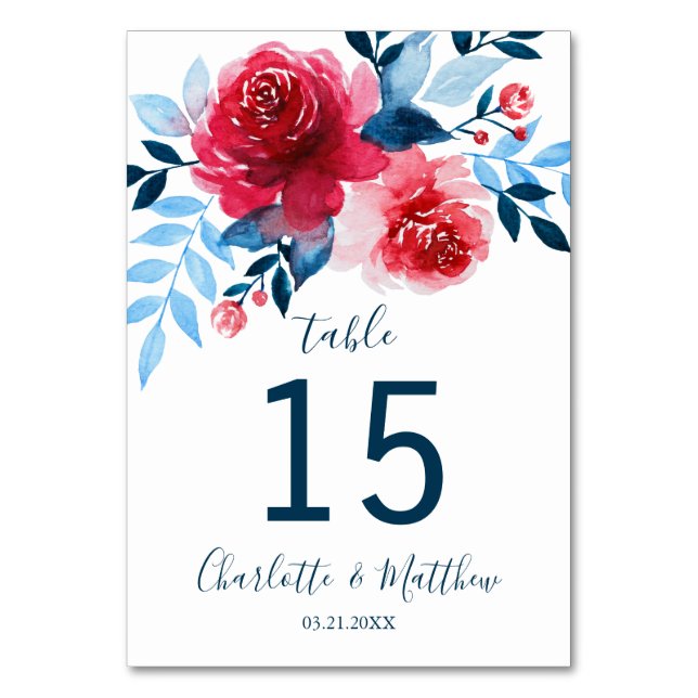 Personalized Watercolor Floral Wedding Table Number (Front)