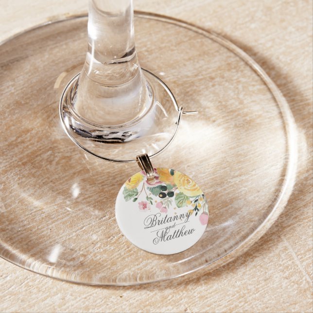 Personalized Watercolor Floral Wedding Wine Charm (In Situ)