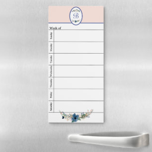 Personalized watercolor floral week planner magnetic notepad