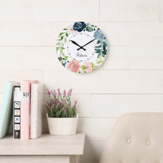 Personalized Watercolor Floral Wreath Wall Clock