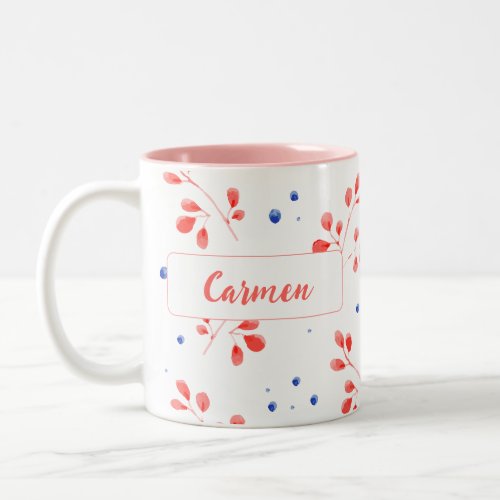 Personalized watercolor flower and leaf coffee mug