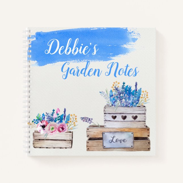 Personalized Watercolor Flower Boxes Notebook (Front)