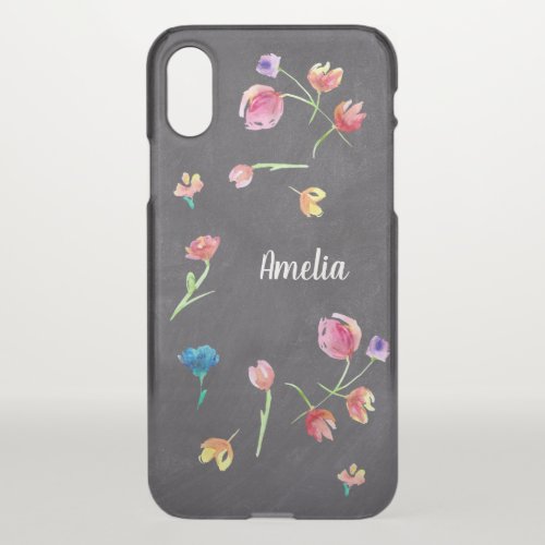 Personalized Watercolor Flower on Chalkboard iPhone X Case