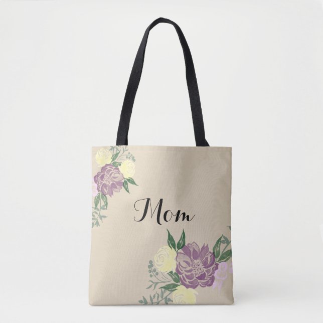 Personalized Watercolor Flower Tote Bag (Front)