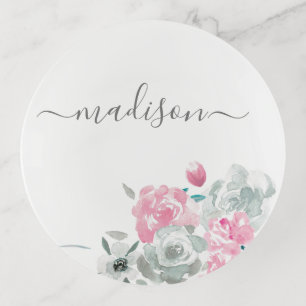 Personalized Watercolor Flower Trinket Tray