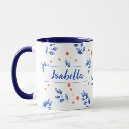 Personalized watercolor flowers and leaves mug