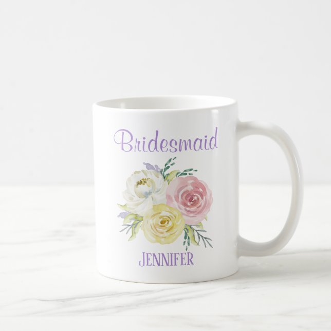 Personalized Watercolor Flowers Bridesmaid Coffee Mug (Right)