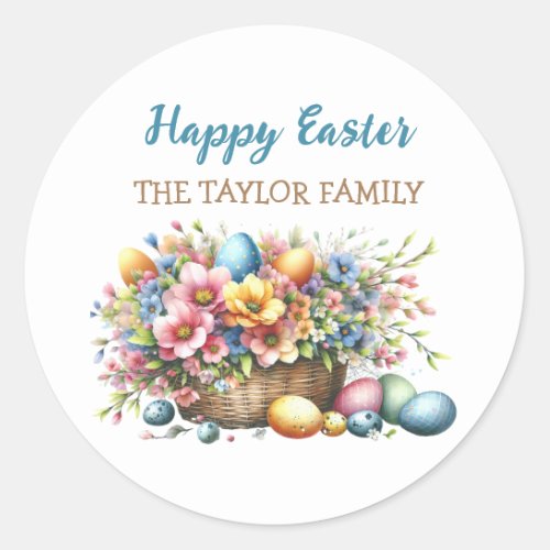 Personalized Watercolor Flowers Easter Classic Round Sticker