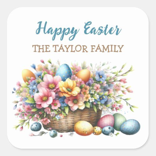 Personalized Watercolor Flowers Easter Square Sticker