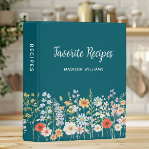 Personalized Watercolor Flowers Floral Recipe Mini Binder