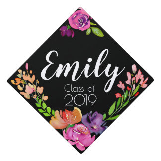 Personalized Watercolor Flowers Graduation Cap Topper