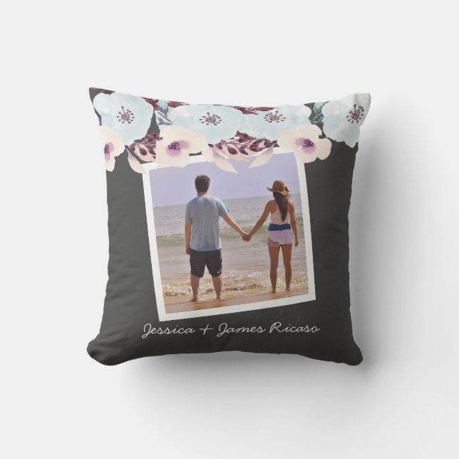 Personalized Watercolor Flowers Outdoor Pillow (Front)