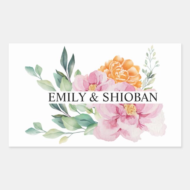 Personalized Watercolor Flowers Rectangular Sticker (Front)