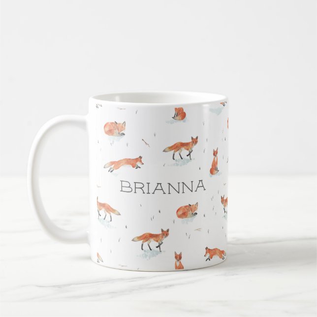 Personalized Watercolor Fox Coffee Mug (Left)