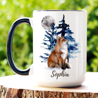 Personalized Watercolor Fox Woodland Coffee Mug