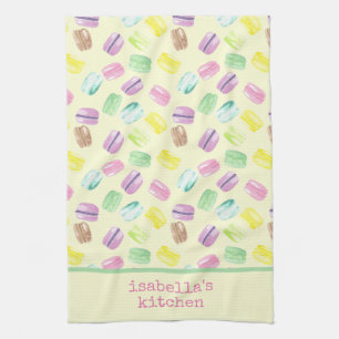 Personalized Watercolor French Macarons Macaroons Kitchen Towel