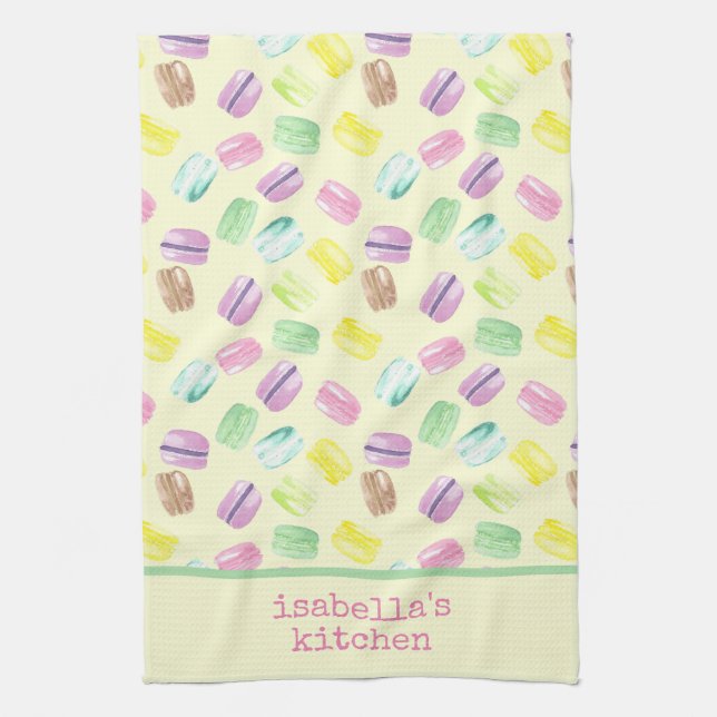 Personalized Watercolor French Macarons |Macaroons Kitchen Towel (Vertical)