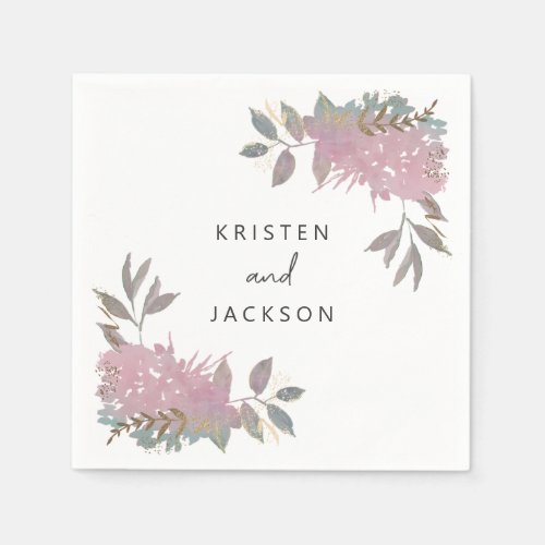 Personalized Watercolor Garden Mauve  Mint Floral Napkins