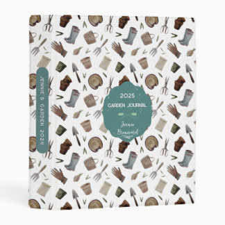 Personalized Watercolor Garden Tool Pattern Mini Binder
