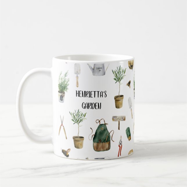 Personalized Watercolor Gardening Coffee Mug (Left)