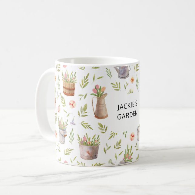 Personalized Watercolor Gardening Things Coffee Mug (Front Left)
