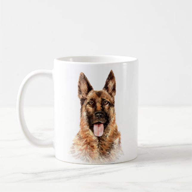 Personalized Watercolor German Shepherd Coffee Mug (Left)