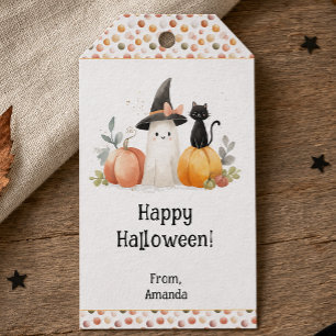 Personalized Watercolor Ghost Black Cat Halloween Gift Tags