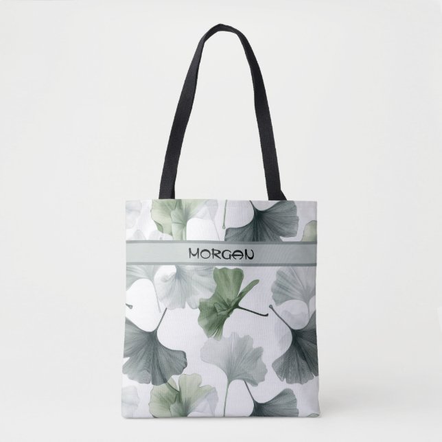 Personalized Watercolor Ginkgo Leaf Pattern Tote Bag (Front)